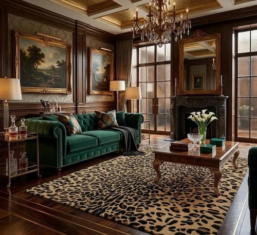 Hand tufted leopard print - leopard, wool