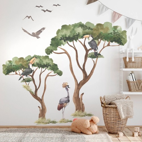 Watercolor safari tree wall - safari,